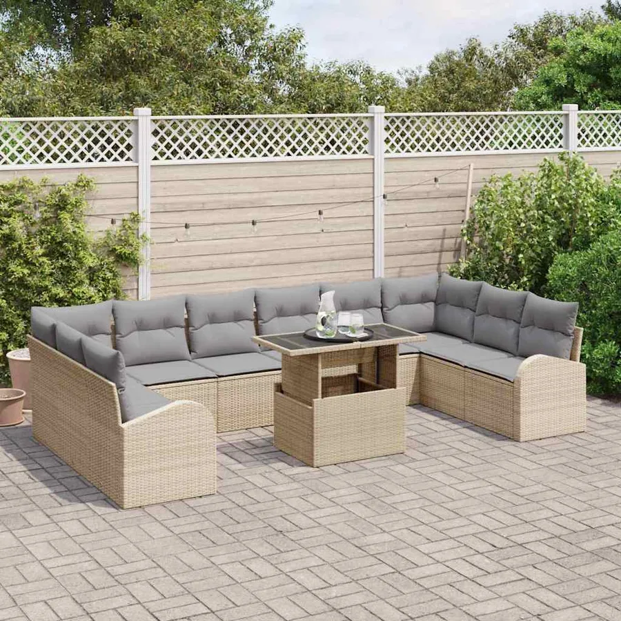 Ensemble de canapé de jardin 11 pcs Beige Poly rotin - 3