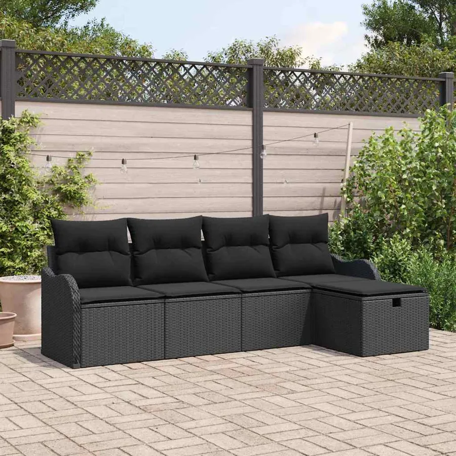 Ensemble de canapé de jardin avec coussin 5 pcs Noir Poly rotin