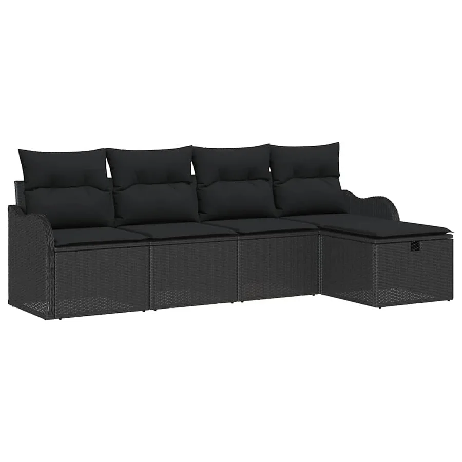 Ensemble de canapé de jardin avec coussin 5 pcs Noir Poly rotin - 2