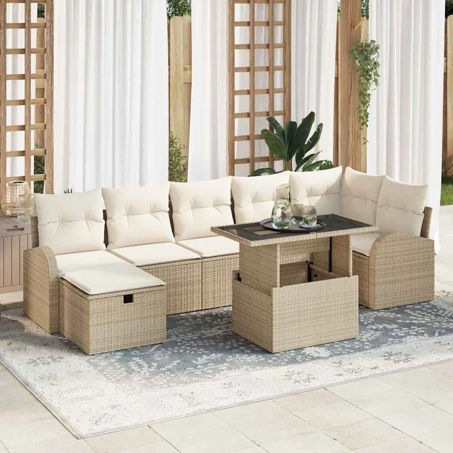 Ensemble de canapé de jardin 8 pcs Beige Poly rotin