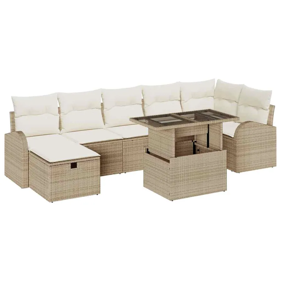 Ensemble de canapé de jardin 8 pcs Beige Poly rotin - 2