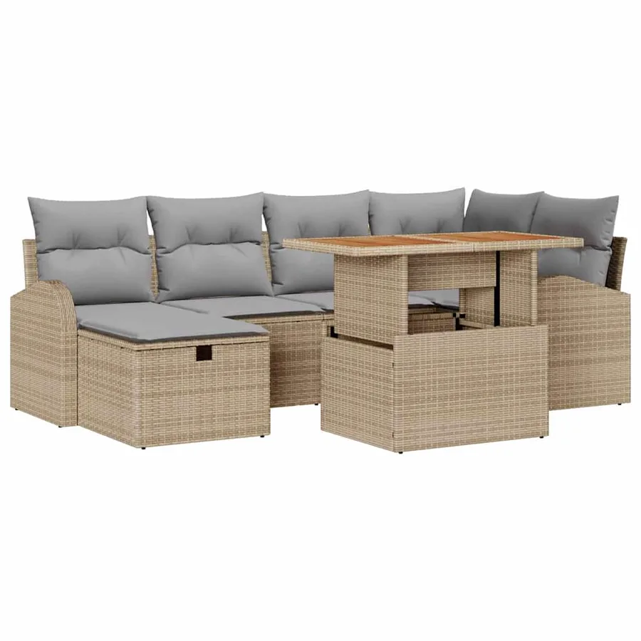 Ensemble de canapé de jardin 7 pcs Beige polyrotin - 2