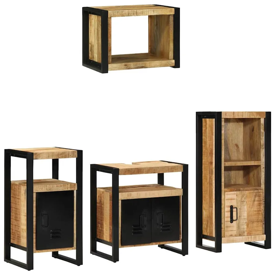 Ensemble de mobilier de salle de bain 4 pcs Marron et Noir - 2