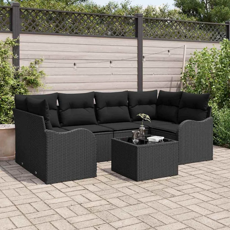 Ensemble de canapé de jardin avec coussin 7 pcs Noir