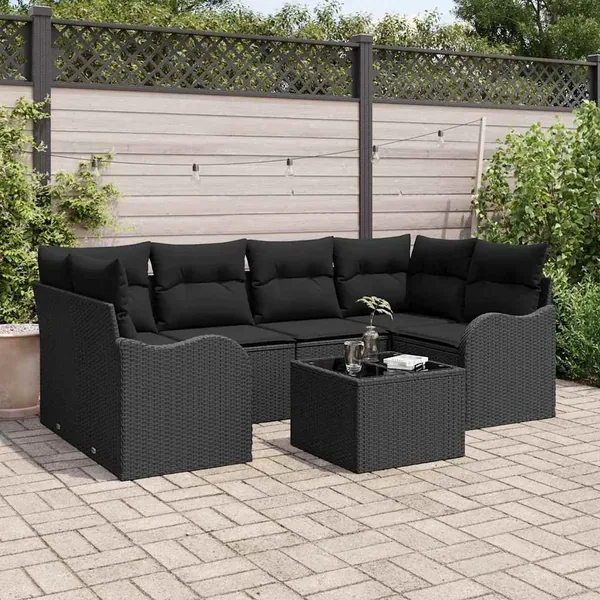 Ensemble de canapé de jardin avec coussin 7 pcs Noir