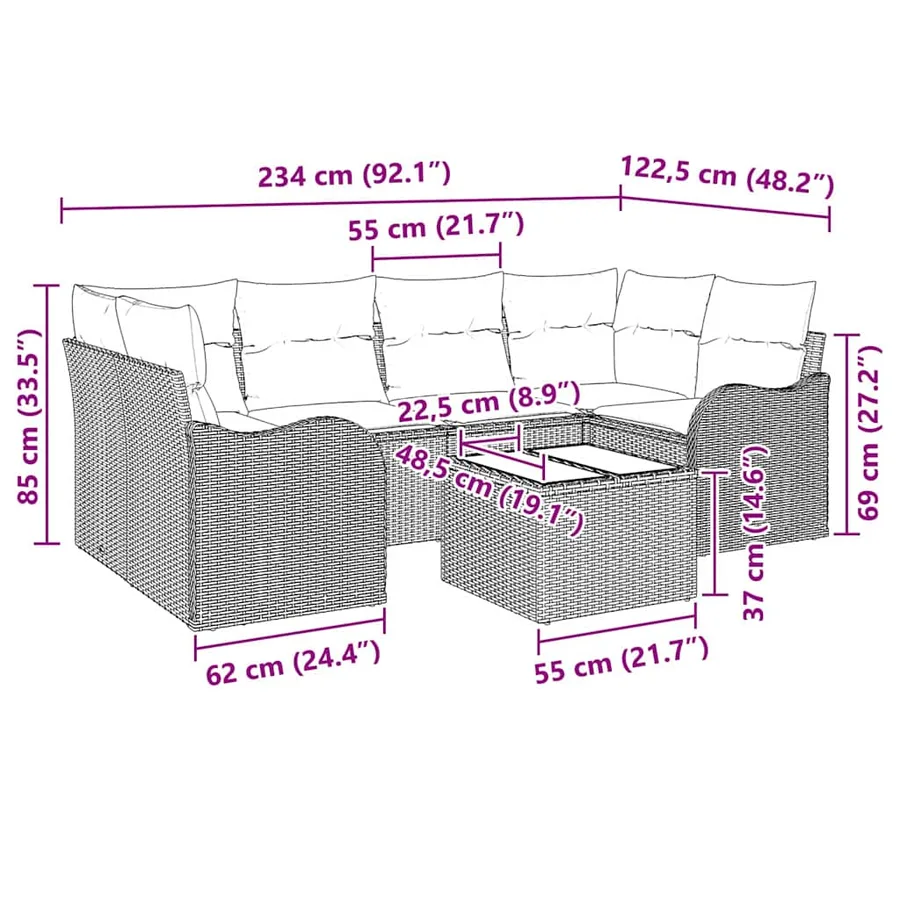 Ensemble de canapé de jardin avec coussin 7 pcs Noir - 13