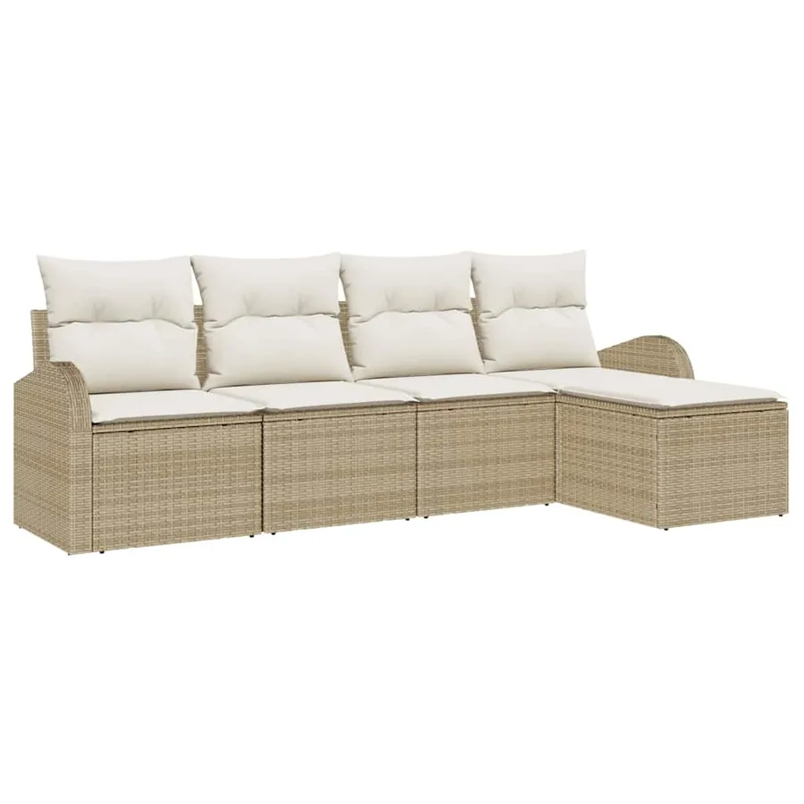 Ensemble de Canapés avec coussin 5 pcs Beige et blanc polyrotin - 2