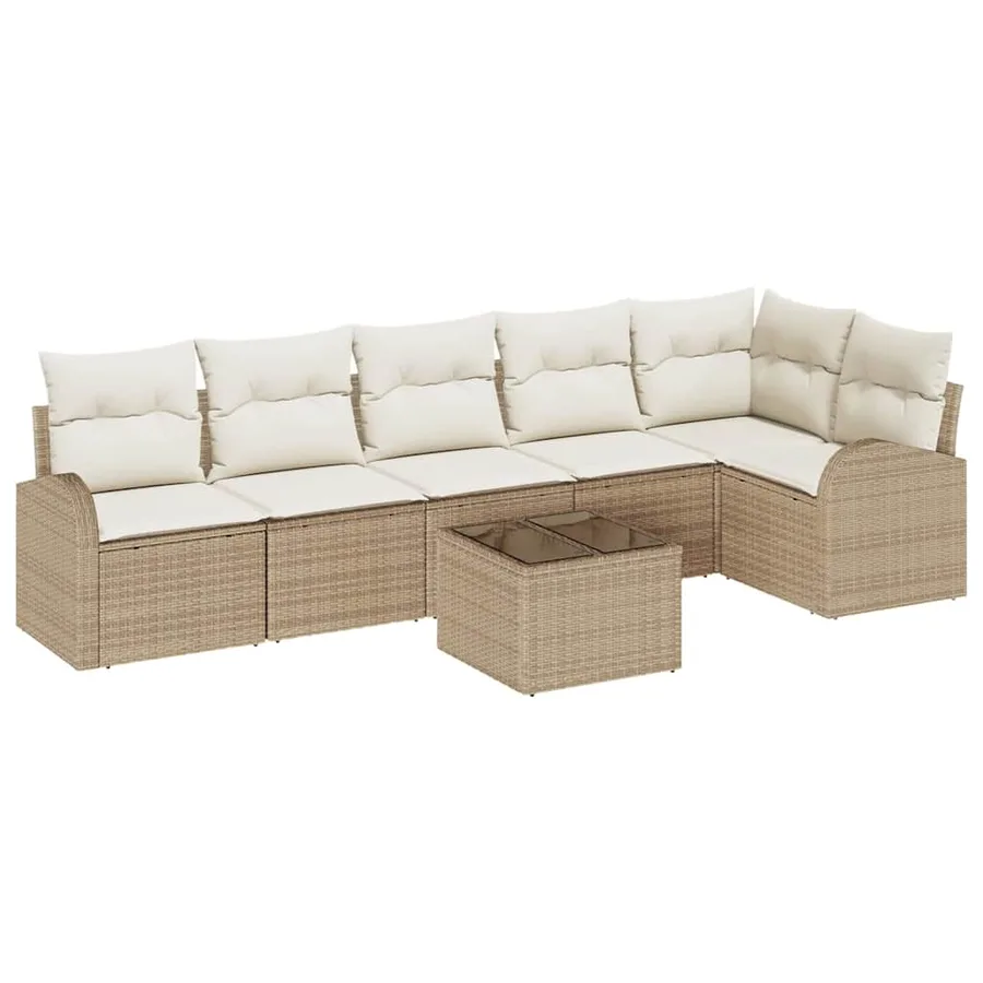 Ensemble de canapé de jardin 7 pcs Beige et blanc polyrotin - 2