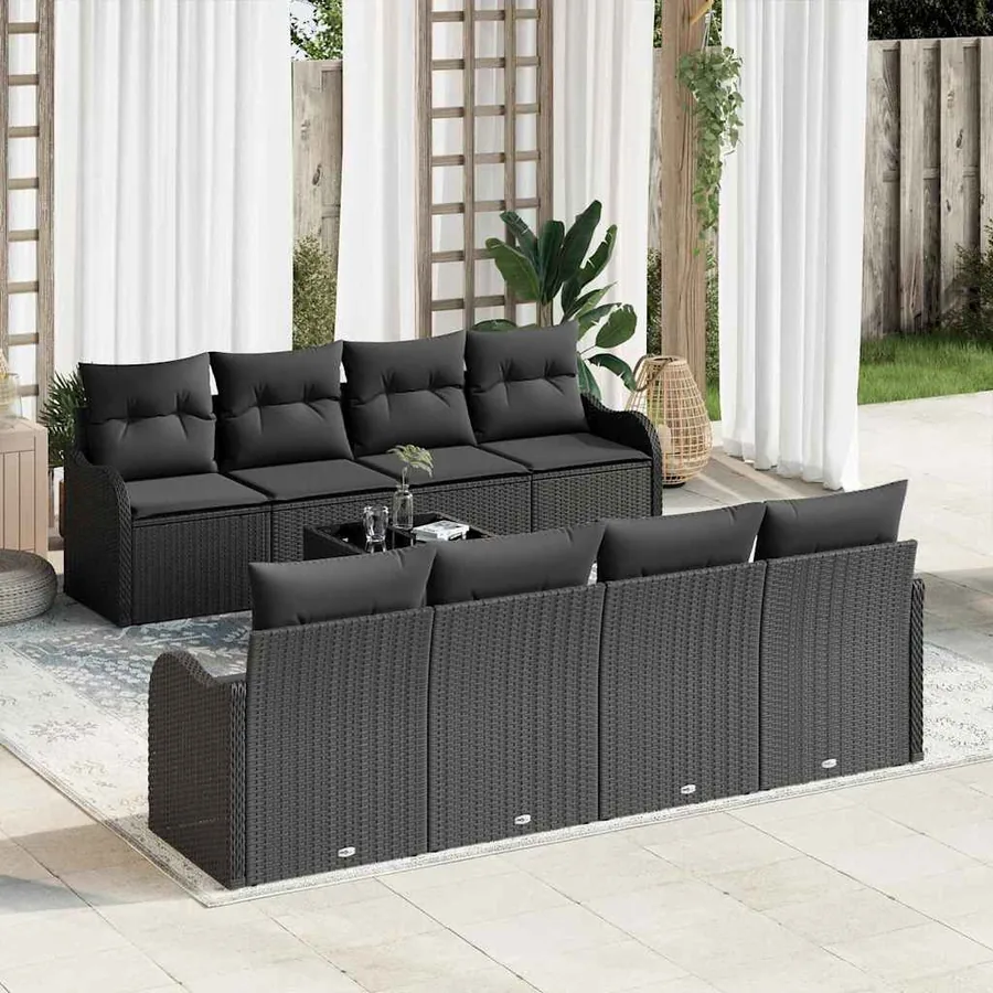 Ensemble de canapé de jardin avec coussin 9 pcs Noir