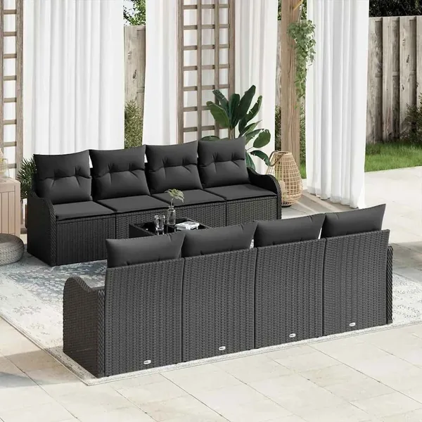 Ensemble de canapé de jardin avec coussin 9 pcs Noir