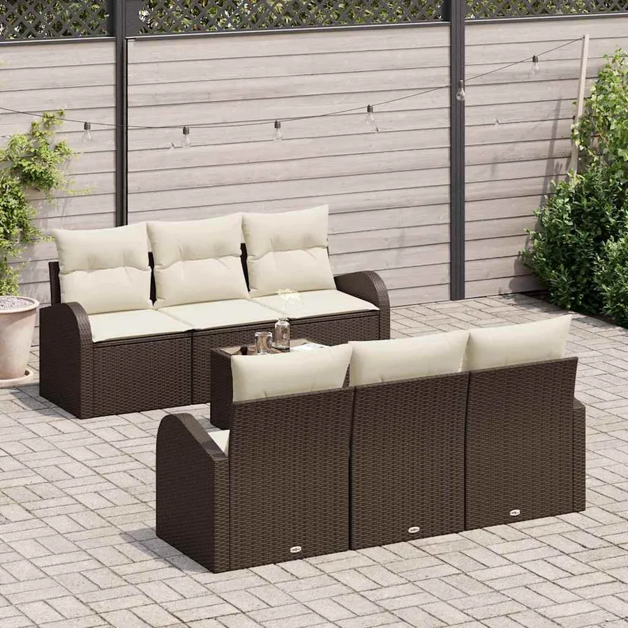 Ensemble de canapé de jardin 7 pcs Marron et Crème polyrotin - 3