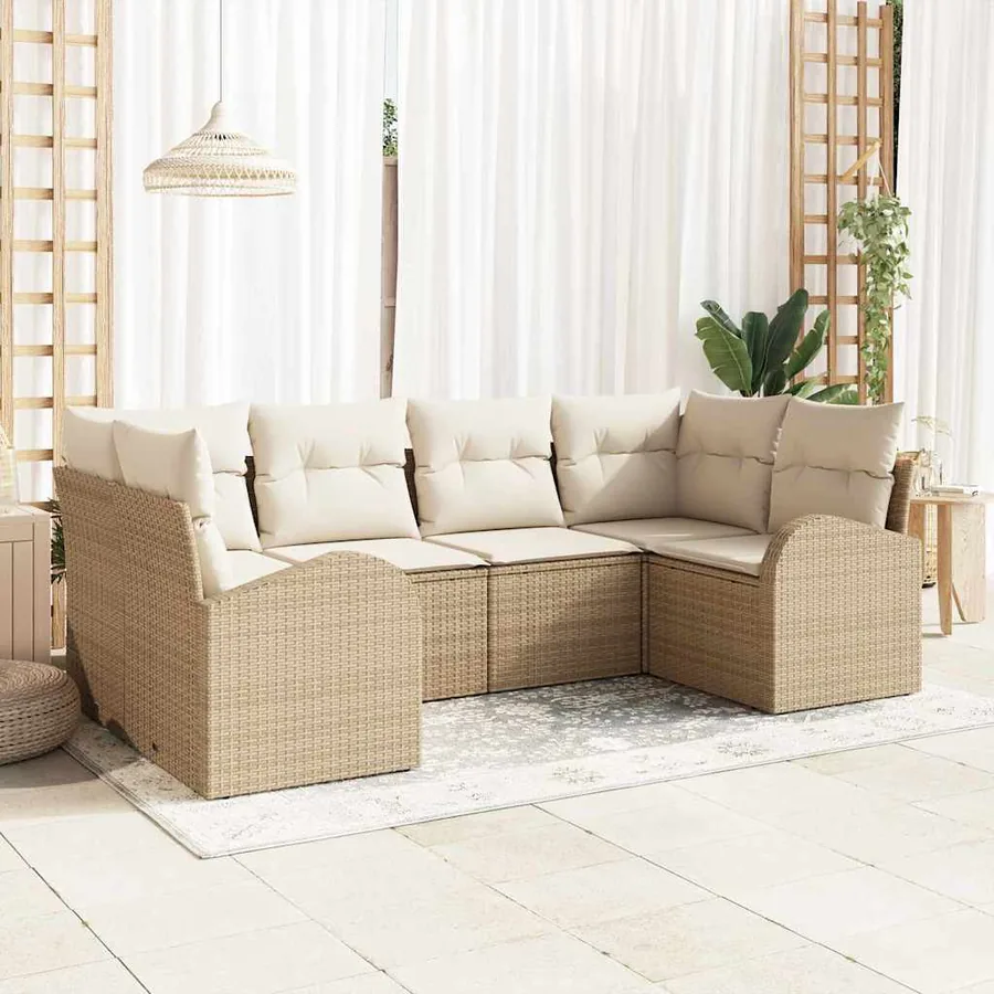 Ensemble de canapé de jardin 6 pcs Beige et blanc polyrotin