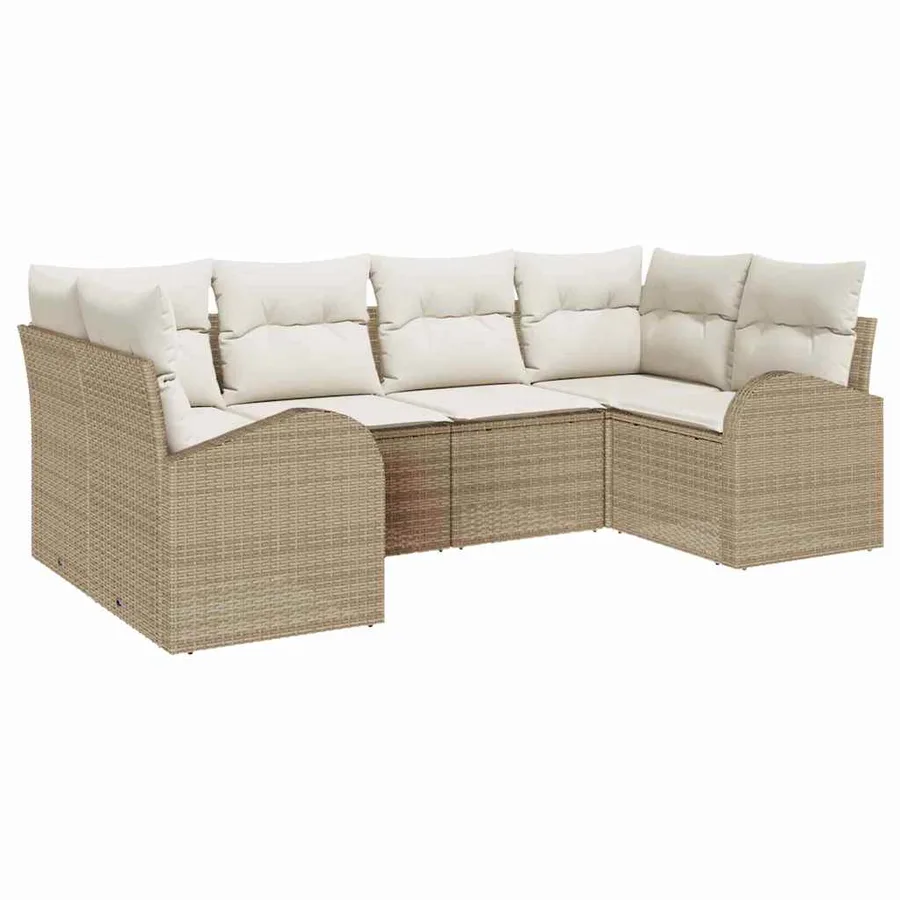 Ensemble de canapé de jardin 6 pcs Beige et blanc polyrotin - 2
