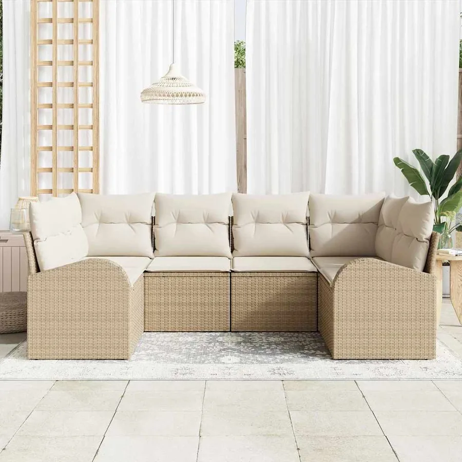 Ensemble de canapé de jardin 6 pcs Beige et blanc polyrotin - 3