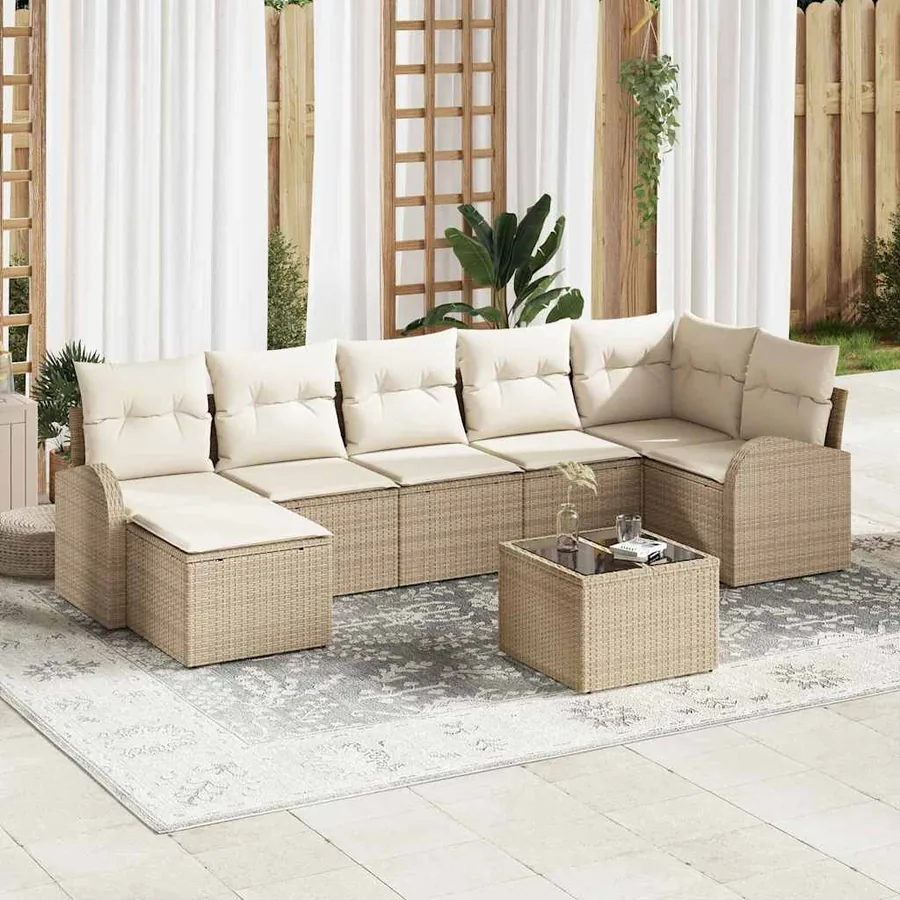 Ensemble de Canapés avec coussin 8 pcs Beige polyrotin