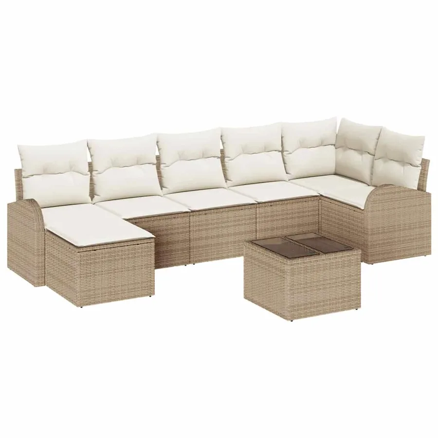 Ensemble de Canapés avec coussin 8 pcs Beige polyrotin - 2