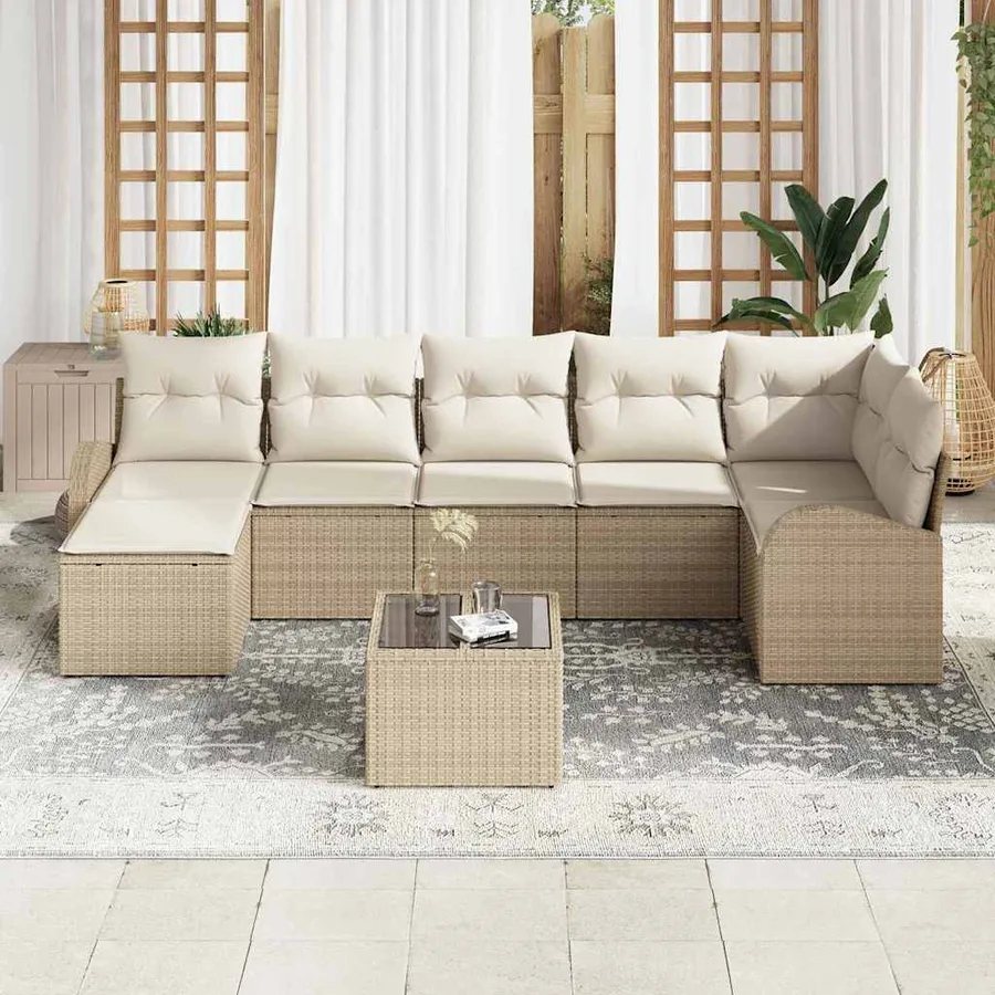 Ensemble de Canapés avec coussin 8 pcs Beige polyrotin - 3