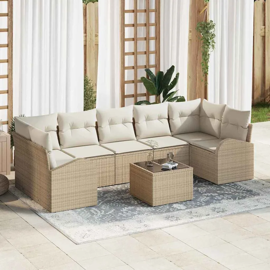 Ensemble de canapé de jardin 8 pcs Beige et crème polyrotin