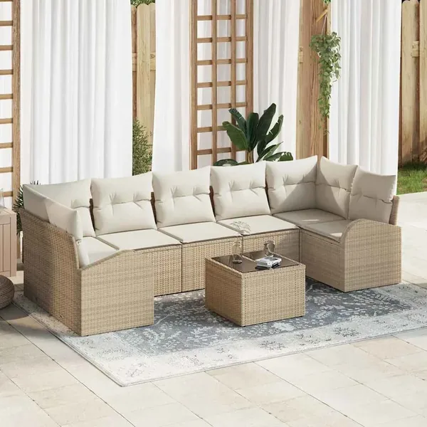 Ensemble de canapé de jardin 8 pcs Beige et crème polyrotin