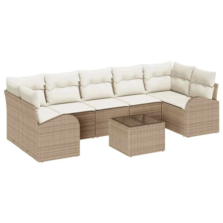 Ensemble de canapé de jardin 8 pcs Beige et crème polyrotin - 2