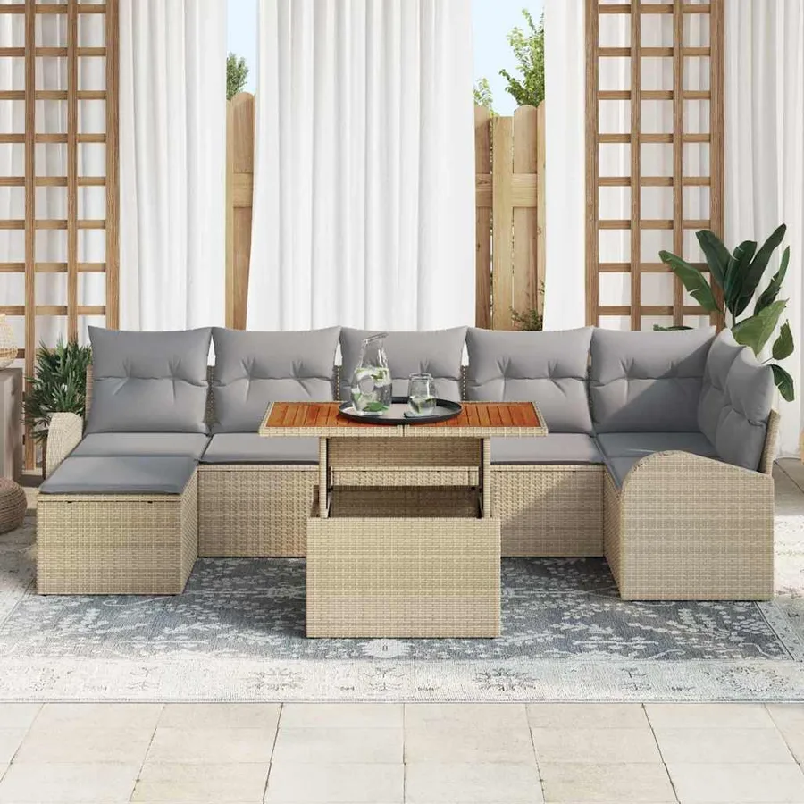 Ensemble de canapé de jardin 8 pcs beige et gris clair - 3