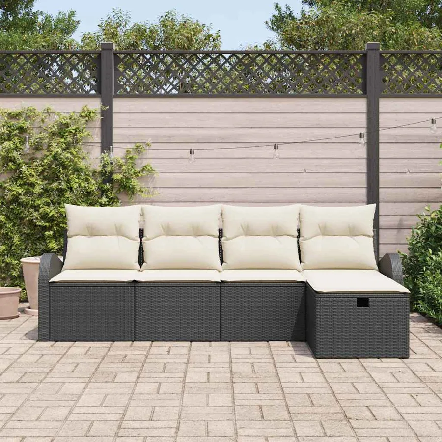 Ensemble de Canapés avec coussin 5 pcs Noir et Crème polyrotin - 3