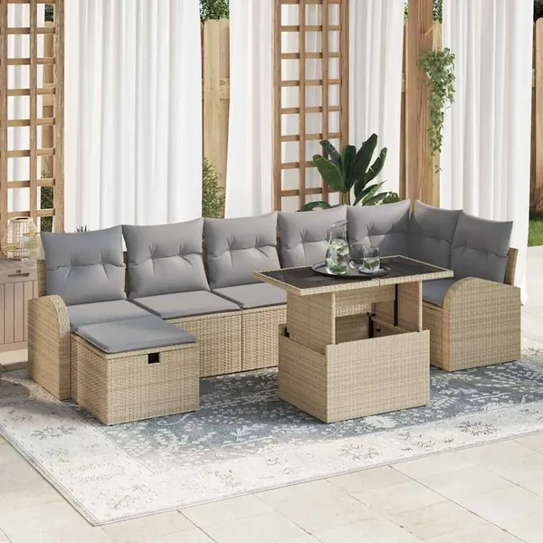 Ensemble de canapé de jardin 8 pcs Beige Poly rotin
