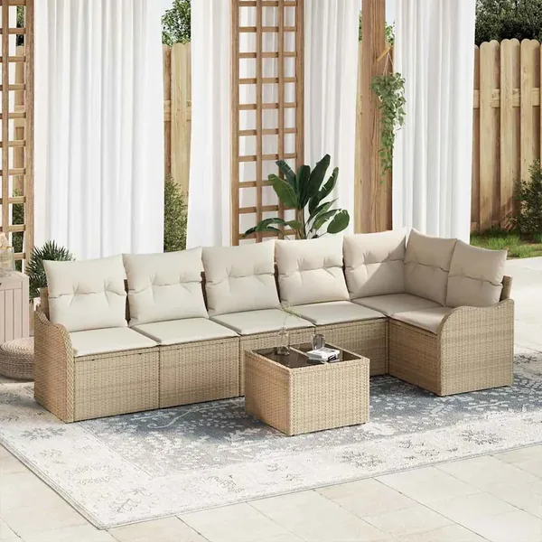 Ensemble de canapé de jardin 7 pcs Beige polyrotin