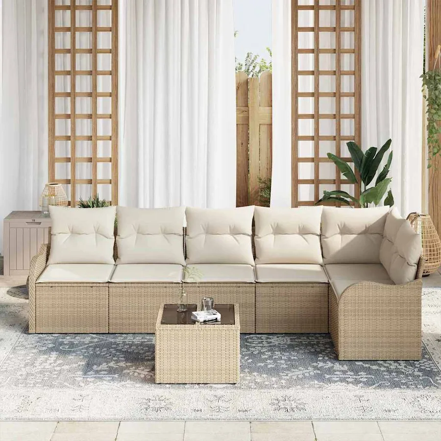 Ensemble de canapé de jardin 7 pcs Beige polyrotin - 3