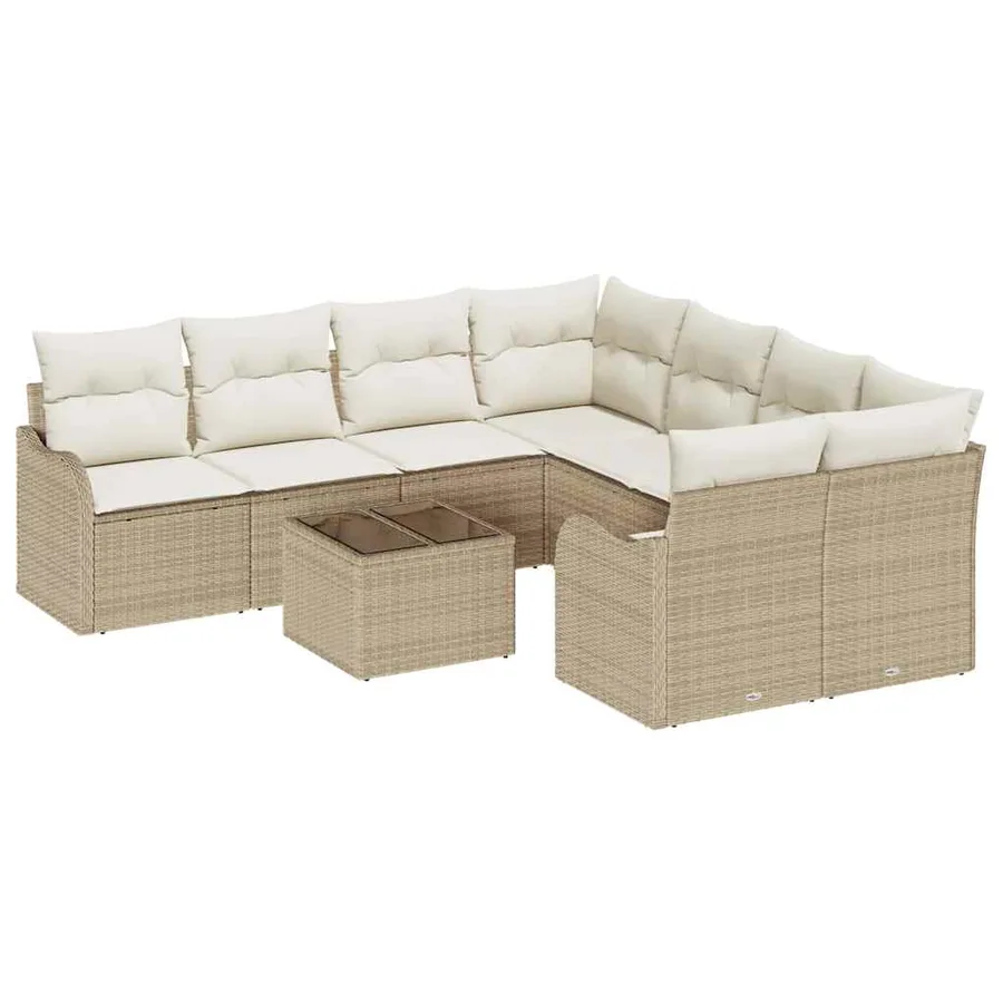 Ensemble de canapé de jardin avec coussin 9 pcs Beige polyrotin - 2