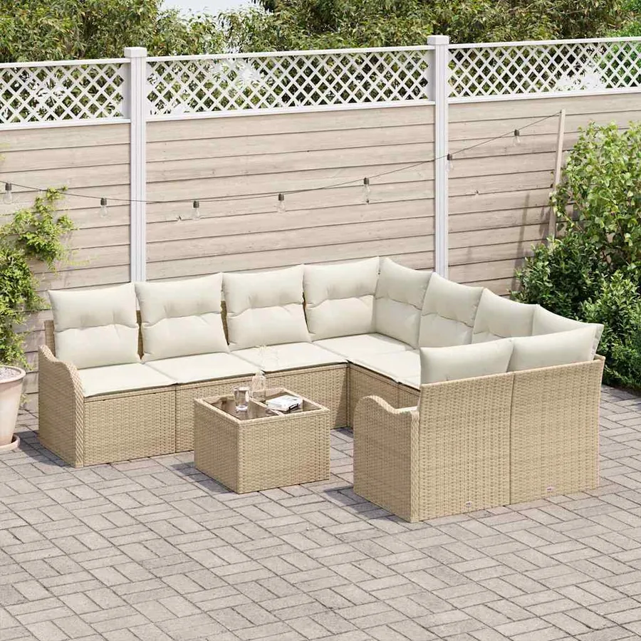 Ensemble de canapé de jardin avec coussin 9 pcs Beige polyrotin - 3
