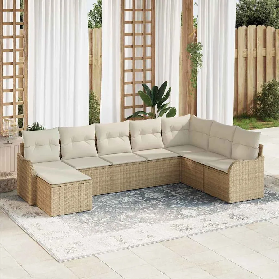 Ensemble de canapé de jardin 8 pcs Beige polyrotin