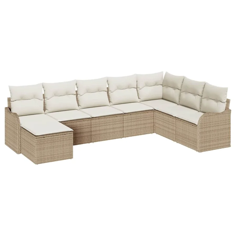 Ensemble de canapé de jardin 8 pcs Beige polyrotin - 2