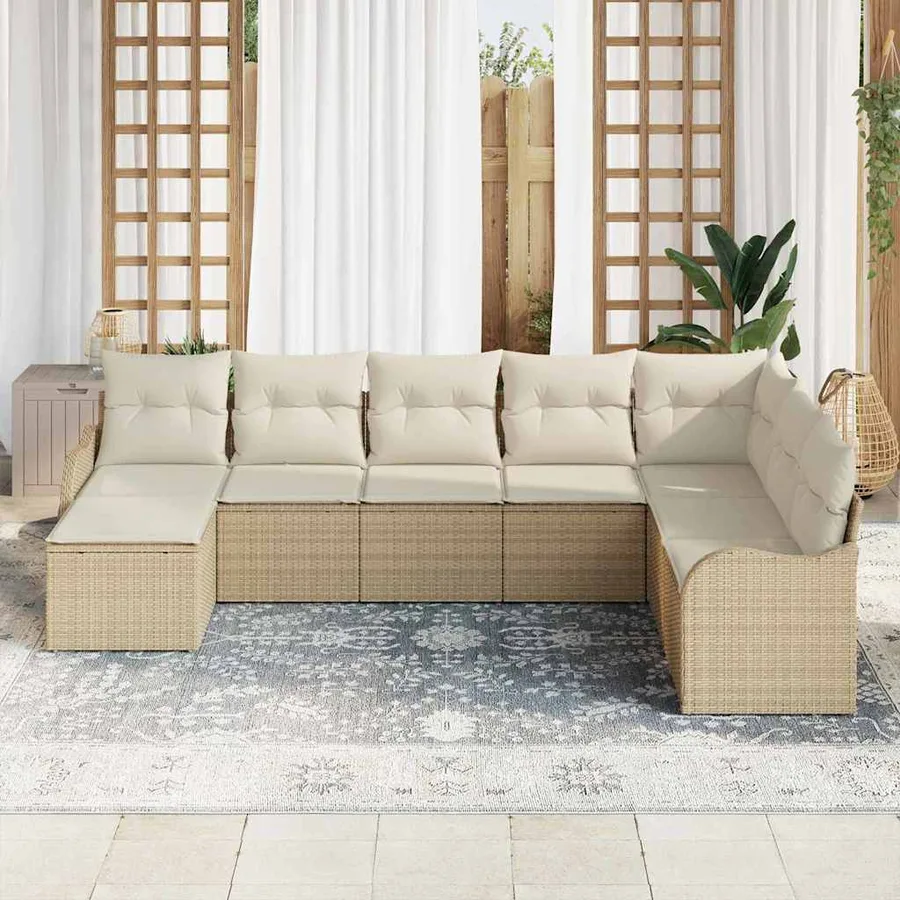Ensemble de canapé de jardin 8 pcs Beige polyrotin - 3