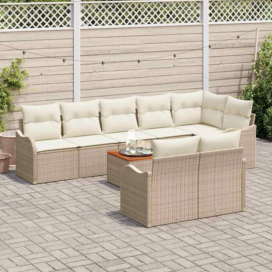 Ensemble de canapé de jardin avec coussin 9 pcs Beige polyrotin - 3