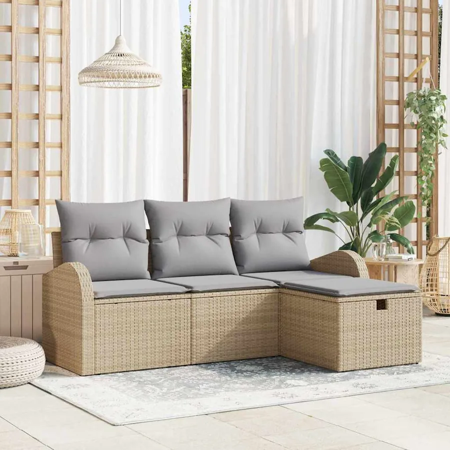 Ensemble de Canapés 4 pcs Beige et Gris clair polyrotin