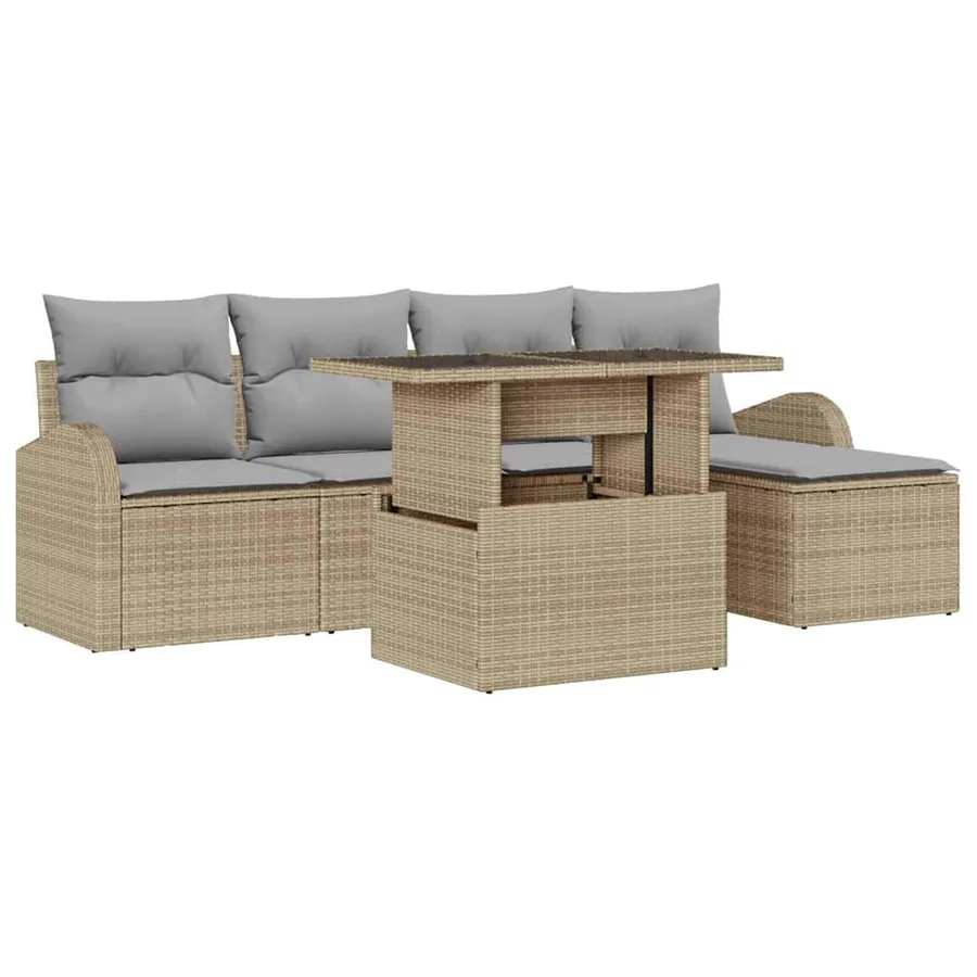 Ensemble de canapé de jardin avec coussin 6 pcs Beige polyrotin - 2