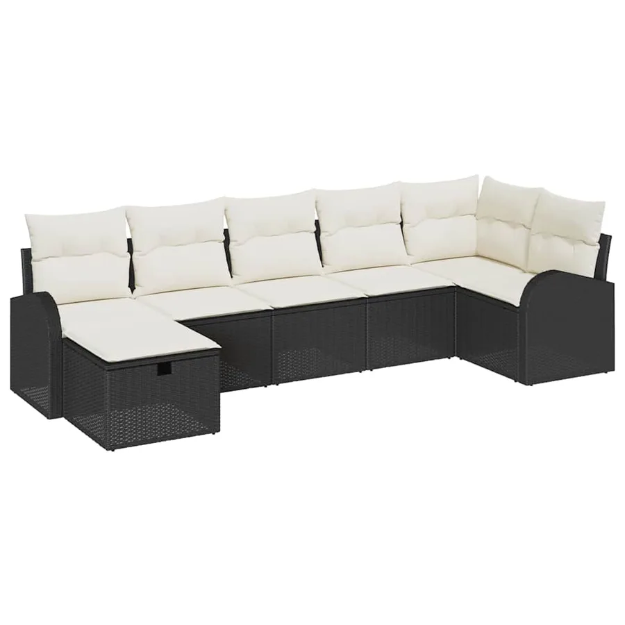 Ensemble de Canapés avec coussin 7 pcs Noir et Crème polyrotin - 2
