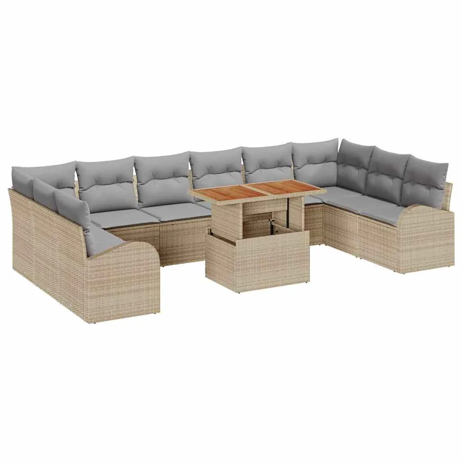 Ensemble de canapé de jardin 11 pcs beige et gris clair - 2