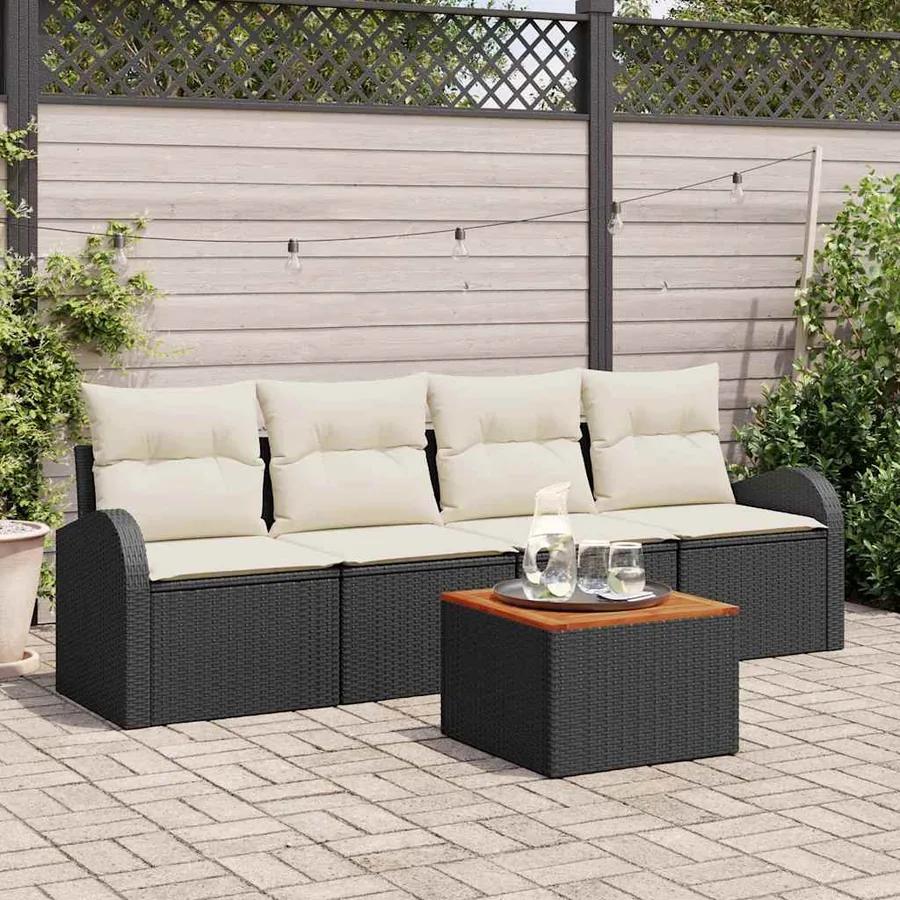Ensemble de canapé de jardin avec coussin 5 pcs Noir polyrotin