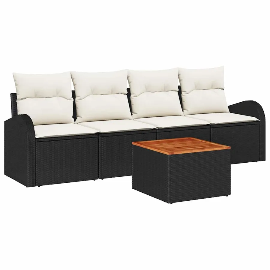Ensemble de canapé de jardin avec coussin 5 pcs Noir polyrotin - 2
