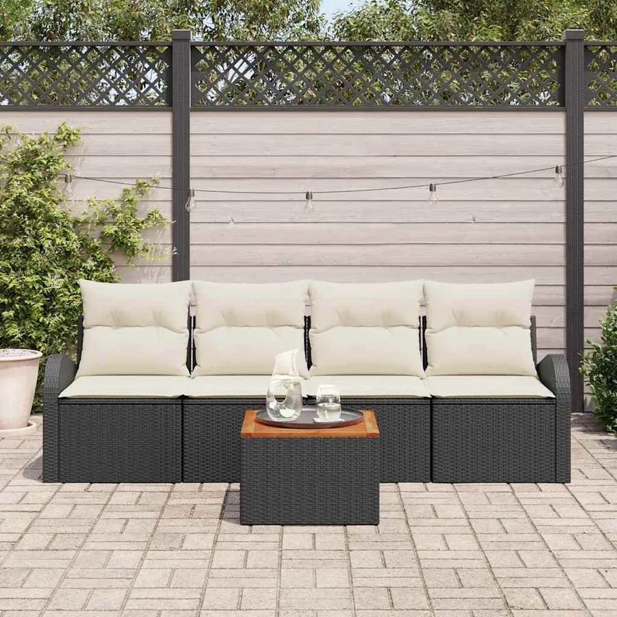 Ensemble de canapé de jardin avec coussin 5 pcs Noir polyrotin - 3