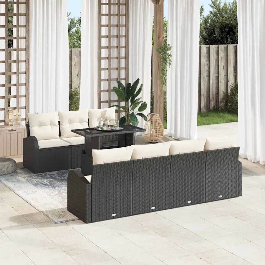 Ensemble de canapé de jardin avec coussin 8 pcs Noir Poly rotin
