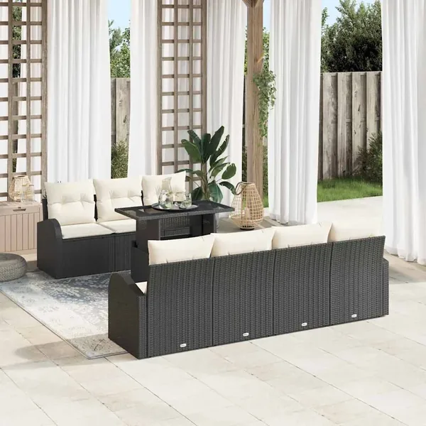 Ensemble de canapé de jardin avec coussin 8 pcs Noir Poly rotin