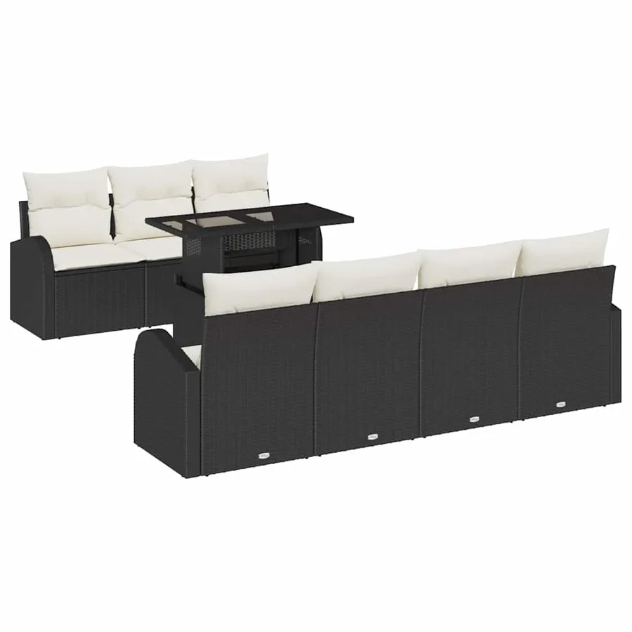 Ensemble de canapé de jardin avec coussin 8 pcs Noir Poly rotin - 2