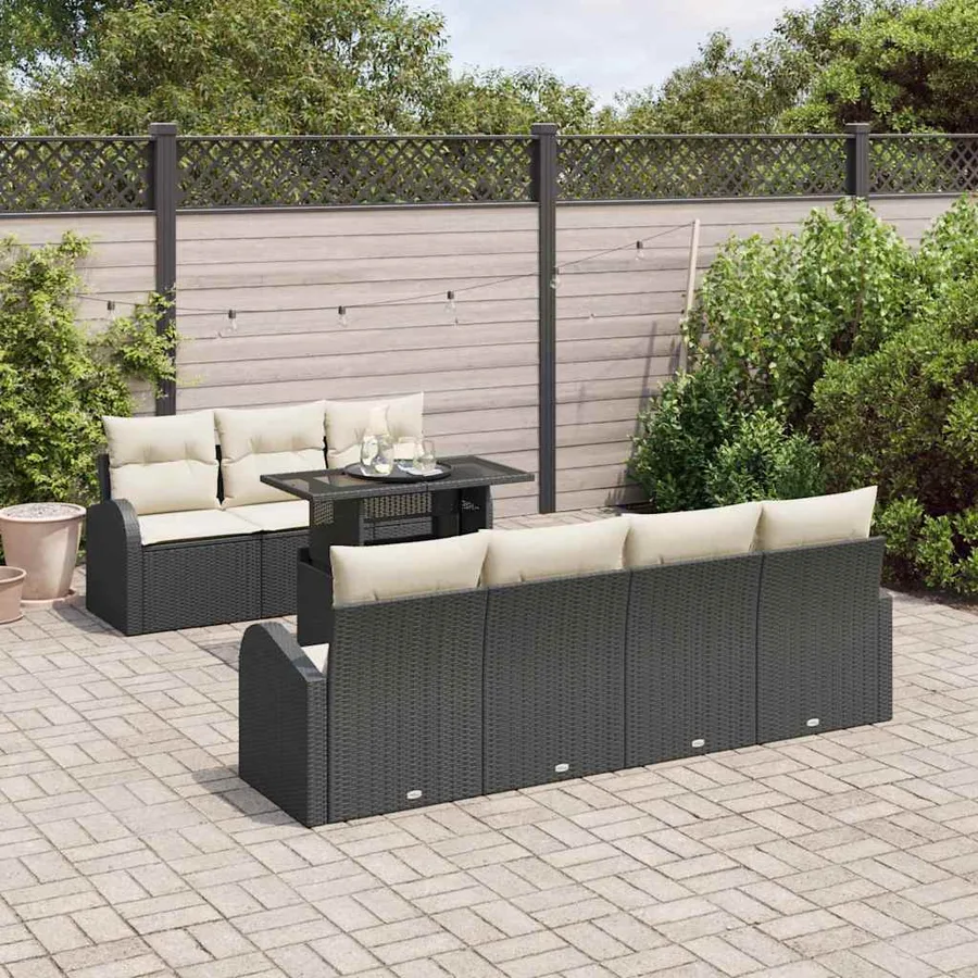 Ensemble de canapé de jardin avec coussin 8 pcs Noir Poly rotin - 3