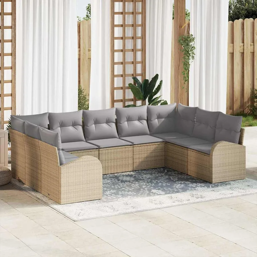 Ensemble de Canapés avec coussin 9 pcs Beige Poly Rattan