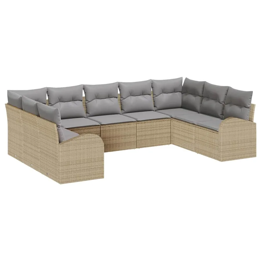 Ensemble de Canapés avec coussin 9 pcs Beige Poly Rattan - 2