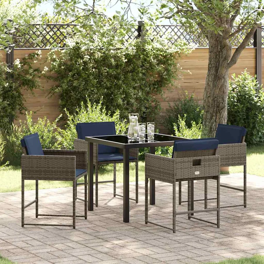 Ensemble de salle à manger pour jardin 5 pcs Gris polyrotin