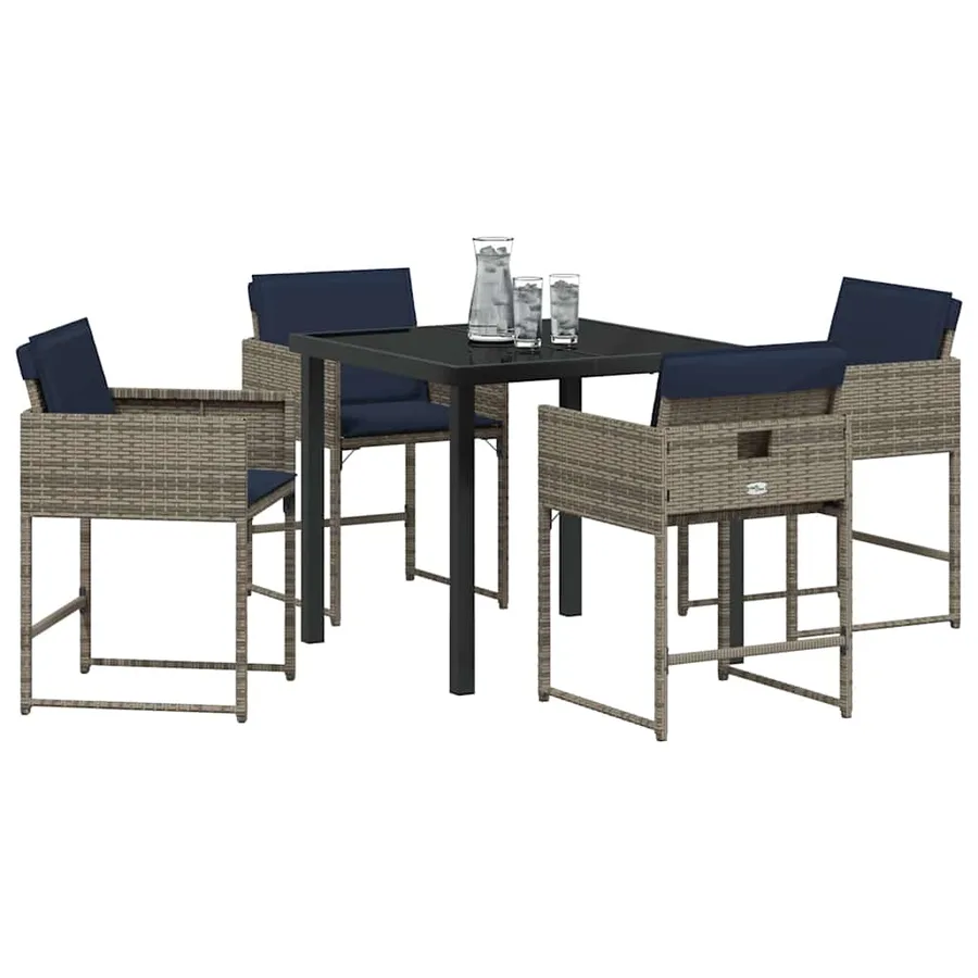 Ensemble de salle à manger pour jardin 5 pcs Gris polyrotin - 3